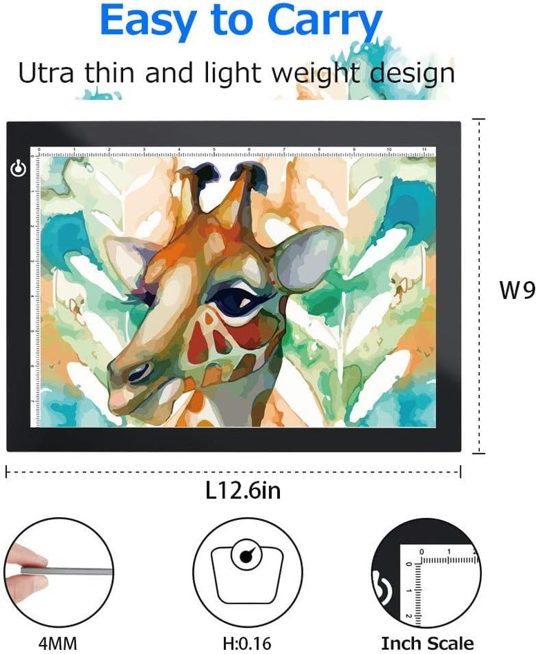 LooEooDoo Black A4 Dimmable LED Artcraft Light Box Tracer Slim Light Pad Portable Tablet, USB Power Cable Copy Drawing Board Tracing Table for Artists Designing, Animation, Sketching, Stenciling X-ray Viewing - Image 5